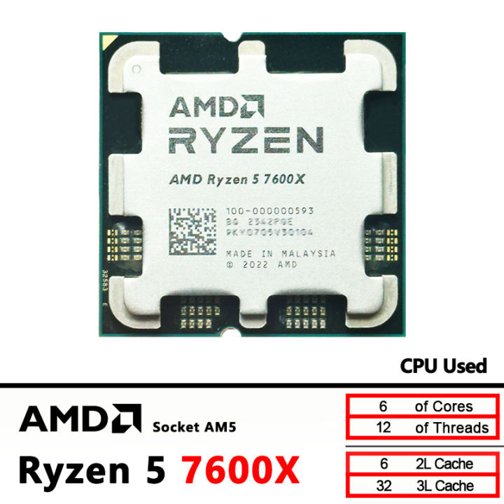 AMD Ryzen 5 7600X Used R5 7600X 4.7GHz CPU processor 6-Core 12-Thread 5NM L3=32M 100-000000593 Socket AM5