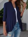Plus Size V-neck Loose Pleated Cardigans Casual Frill Solid 3/4 Sleeve Spring Summer Fall Cardigan Plus Size Women's Clothing. 