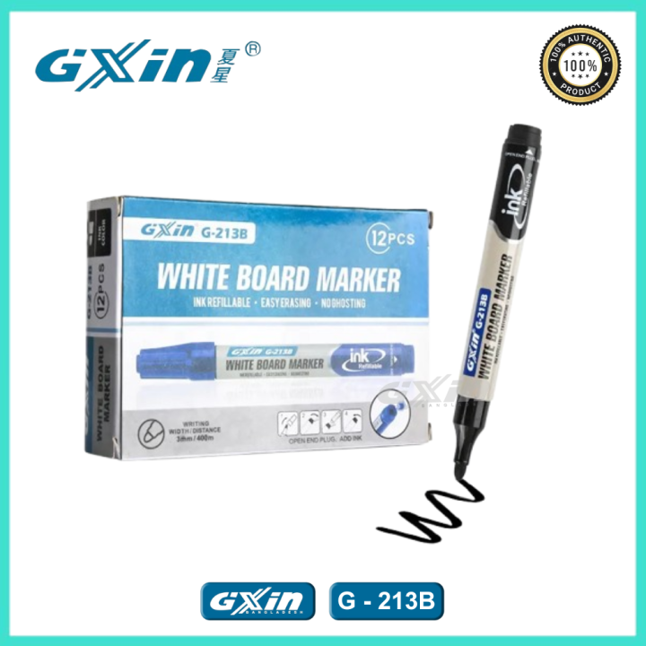 Write and Draw with GXin G-213B Black Refillable Whiteboard Marker Pen – A Set of 12, Easy to Use and Clean, A Unique Choice