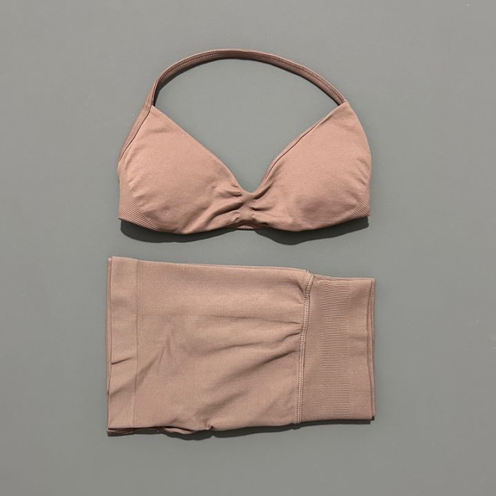 HISTELLO%20Gym%20Set%202%20Piece%20Women%20Strappy%20Yoga%20Bra%20Top%20Workout%20Scrunch%20Shorts%20Sports%20Suit%20Fitness%20Clothes%20Seamless%20Yoga%20Set%20-%20Image%206