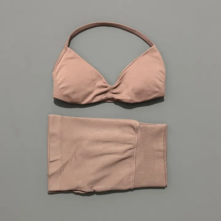 HISTELLO%20Gym%20Set%202%20Piece%20Women%20Strappy%20Yoga%20Bra%20Top%20Workout%20Scrunch%20Shorts%20Sports%20Suit%20Fitness%20Clothes%20Seamless%20Yoga%20Set%20-%20Image%206