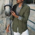 Men's casual long sleeve thin solid color lapel shirt.