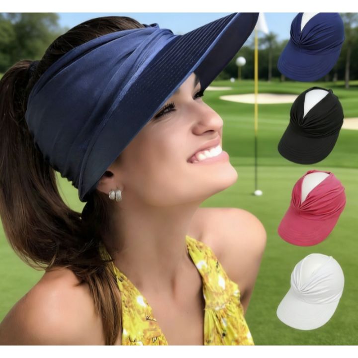 1Pc Beach Sun Hat Women's Sun Protection Empty Top Sun Hat with Brim New Fashion for Vacation Travel Outdoor Sports Ponytail Hot