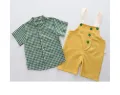 Ready to ship high quality 0-5 years old kids clothes set cotton children clothing + bib fashion kids set of 2. 