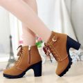 Boots Women Shoes Women Fashion High Heel Lace Up Ankle Boots Ladies Buckle Platform Artificial Leather Shoes bota feminina 2024. 
