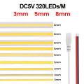 3MM 5MM 8MM COB Strip 5V 12V FOB LED Light Bar 320Leds/M 3000K 4000K 6000K High Density Flexible Ribbon Rope Tape Cabinet Light. 