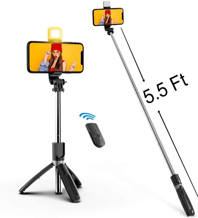 5.5%20Feet%20Long%20Bluetooth%20Selfie%20Stick%20with%20Tripod%20and%20Light%204-in-1%20Adjustable%20Monopod%20-%20Image%202