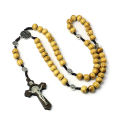 10MM Wood Beads Rosary Cross Necklace For Women Men Christian Virgin Mary INRI Pendant Chain Fashion Religion Jewelry.