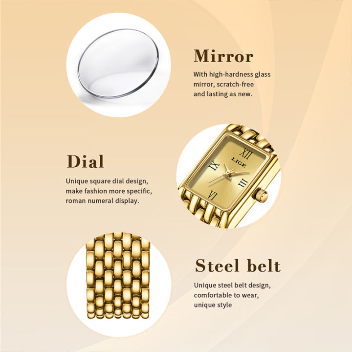 LIGE%202026%20Fashion%20New%20Gold%20Women's%20Watch%20Luxury%20Quartz%20Watch%20Stainless%20Steel%20Bracelet%20Retro%2030M%20Waterproof%20Watches%20Women%20Reloj%20-%20Image%204