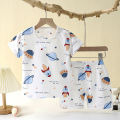 Popular in SummCottonSafe Baby Children Clothes  Set Cute Cartoon Short Sleeve Home Pajama Set Sleepwear Soft Breathable. 