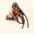 Cute Leather Keychain Cartoon Small Coal Ball Key Chain Creative Plush Bag Pendant Car Metal Keyring Gift. 