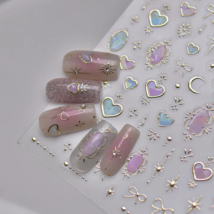 1pcs%205D%20Shell%20Light%20Nail%20Stickers%20Fashion%20Gold%20Border%20Love%20Heart%20Bowknot%20Moon%20Star%20Art%20Decal%20High%20Quality%20Manicure%20Decorations%20-%20Image%204
