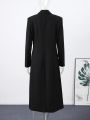 Black Women Long Office Blazer Fashion Long Sleeve Turn-down Collar Tunic Single Breasted Pockets Female Spring Coat 2026. 