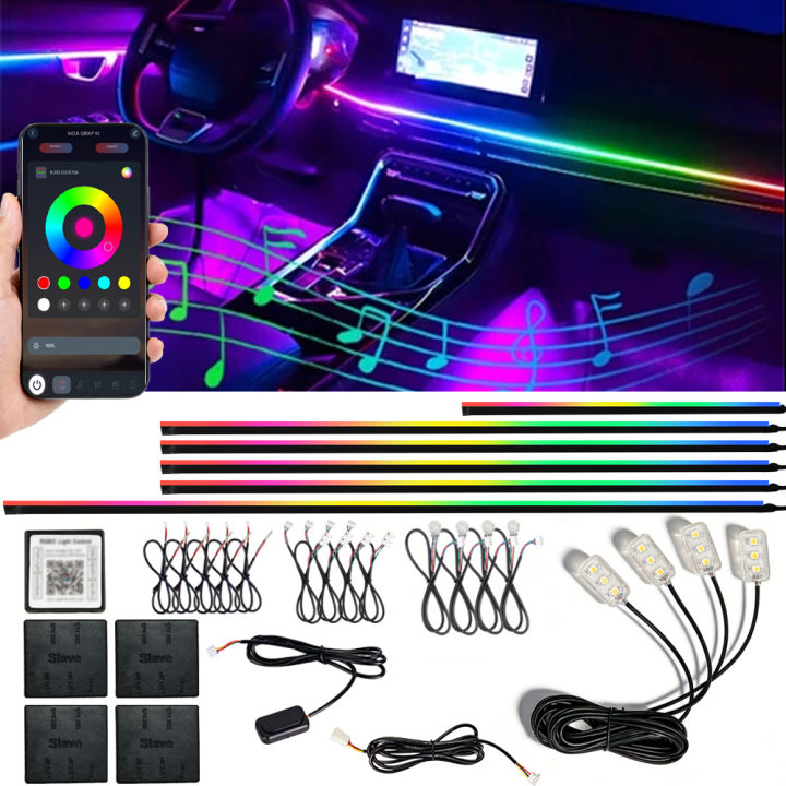 Full Color Streamer Car Ambient Lights RGB 64 Color LED Interior Hidden ...