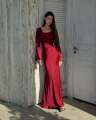 Elegant Wine Red Silk Bodycon Maxi Dress – Full Sleeves | Evening & Party Wear. 