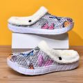 Women's Cotton Slippers Butterfly Pattern Clogs Mules Autumn and Winter Warm Plus Velvet Thickening. 