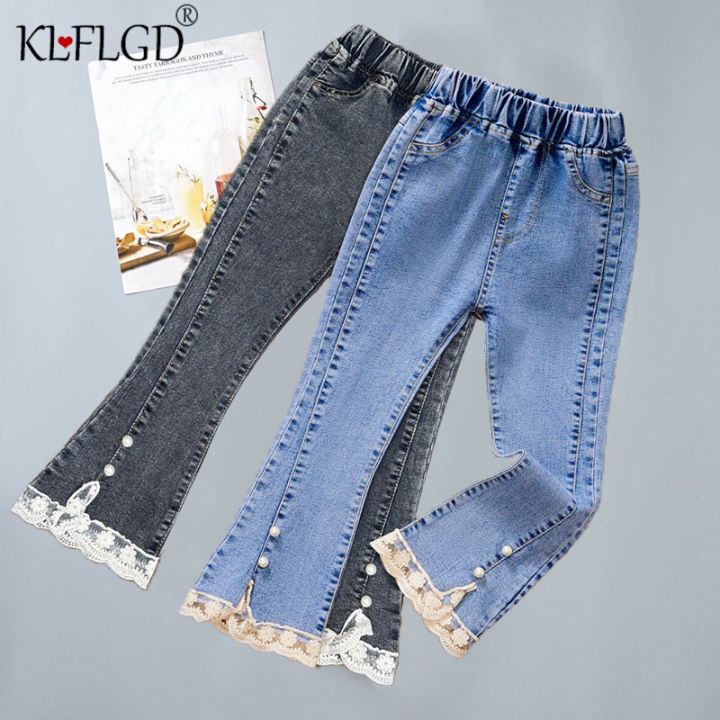 Korean version of new girl denim jeans spring and autumn casual denim trousers fashion children loose wide-leg flared pants 3-12