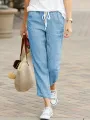 Women Elegant Simple Pants Fashion Drawstring Design Solid Color Cropped Pants Loose Causal Elastic Waist Office Lady Trousers. 
