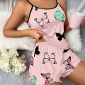 Butterfly Print Pajama Set Lettuce Trim Cami Top Elastic Waistband Shorts Women Sleepwear Loungewear. 