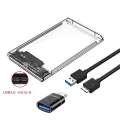 2.5" Hard Drive Enclosure, ABS Material, Transparent Tool-Free External Storage Case for 7mm/9.5mm SATA HDD & SSD. 