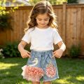 Baby Girl's Summer Cotton Denim Shorts Pants Toddler Kids Cute Swan Flower Soft Jeans for Teenager Girls Children Clothing. 