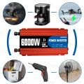 6000W Portable Smart Inverter 12V/24V/48V to 110V/220V AC with USB Port & Alligator Clamps for RVs Trucks Worldwide CE Certified. 