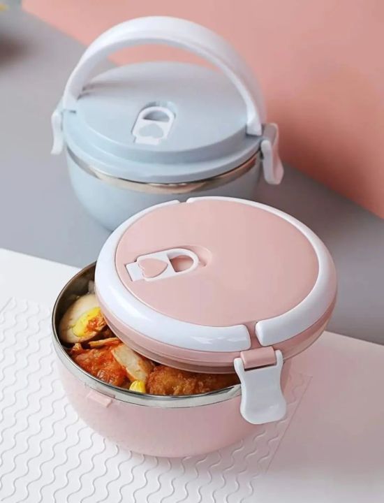 700ml Round Shape Vacuum Tiffin Box with Stainless Steel Inner, Lunch Box for School and Office, Multi-Color