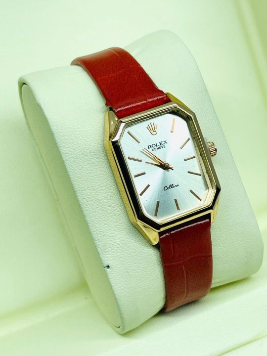 ROLEX LATHER STRAP SQUARE DIAL WATCHES FOR LADIES