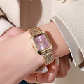 Luxury Ladies Fashion Quartz Watch Simple Scale Square Quality Gold Plated Women Watches Business Stainless Steel Folding Clock. 