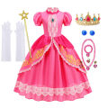 Pumber Bros Vedio Game Movie Cosplay Girl Peach Dress up Lace Ball Gown Princess Costume Kid Cute Halloween Clothing Frock 2-10Y. 