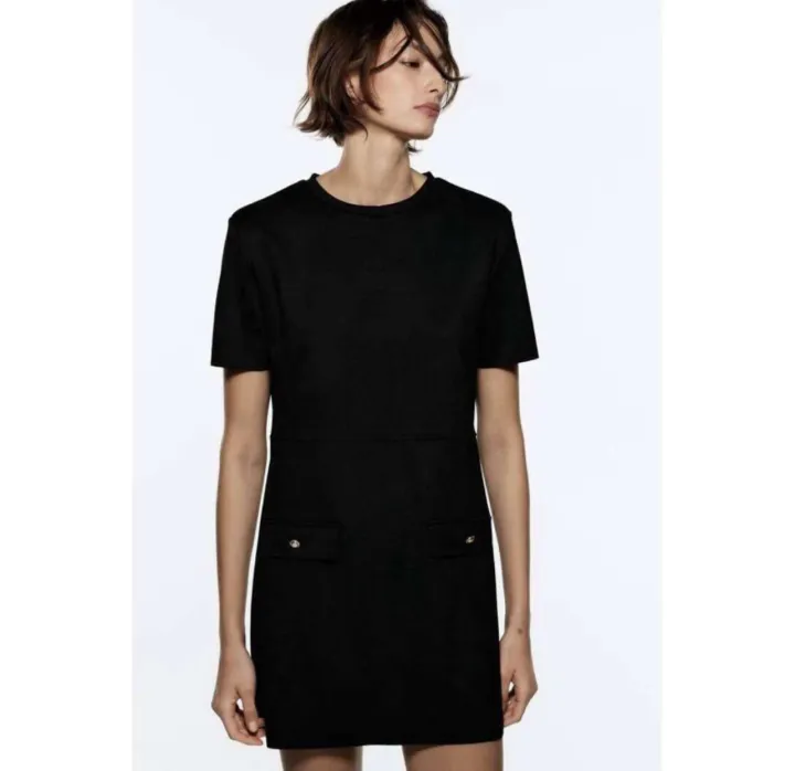 Zara%20Mini%20Dress,%20Matching%20Quality%20to%20the%20Original,%20Beautiful%20Soft%20Fabric,%20Straight%20Collar,%20Brick%20Red,%20Black.%20-%20Image%205