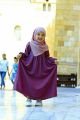 Baby Girl Abaya with Hijab 2 Piece Set Georgette Long Sleeve O-Neck Casual Outfit in Purple with Pink Scarf. 
