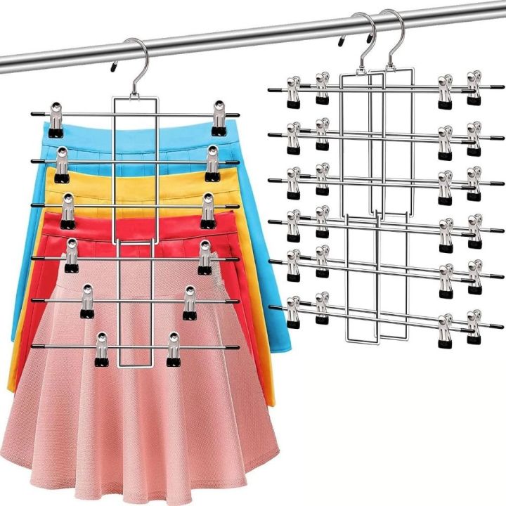 6%20Layer%20Clothes%20Hangers%20Multilayer%20Skirt%20Trouser%20Hanger%20for%20Pants%20Non%20Slip%20Metal%20Hanger%20Clips%20Clothing%20Storage%20Rack%20Holder%20-%20Image%202