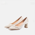 Elegant Pearl Embellished Pointed Toe Block Heels, Gentle Style Comfort Pumps, Classic Office Dress Shoes for Women.