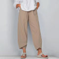Women Cotton Linen Harem Pants Vintage Printed Wide Leg Trousers Casual Solid Pockets Harajuku High Waist Baggy Pants Joggers. 