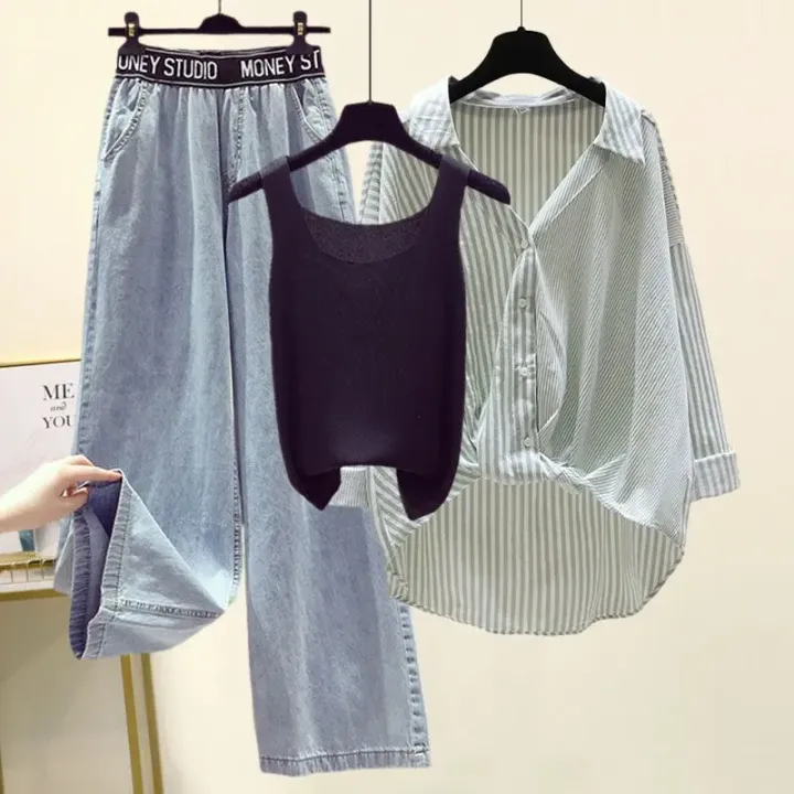 Autumn%202024%20Women's%20Clothing%20Outfit%20Ladies%20Casual%20Loose%20Shirt%20Vest%20Wide%20Leg%20Denim%20Pants%203%20Piece%20Sets%20Fashion%20Letter%20Jeans%20Blouse%20-%20Image%203