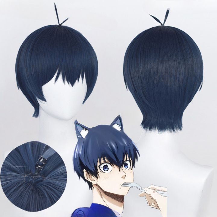 Anime Isagi Yoichi Cosplay Wig 28cm Black/Blue Cosplay Wigs Heat Resistant Yoichi Isagi Wigs Halloween Party Wigs