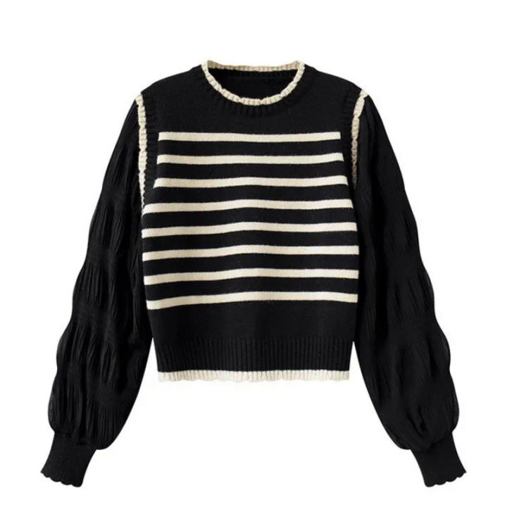women%20Black%20and%20white%20striped%20fake%20two-piece%20knitted%20sweaters%20pring%20and%20autumn%20Korean%20soft%20glutinous%20pullover%20sweater%20female%20-%20Image%206