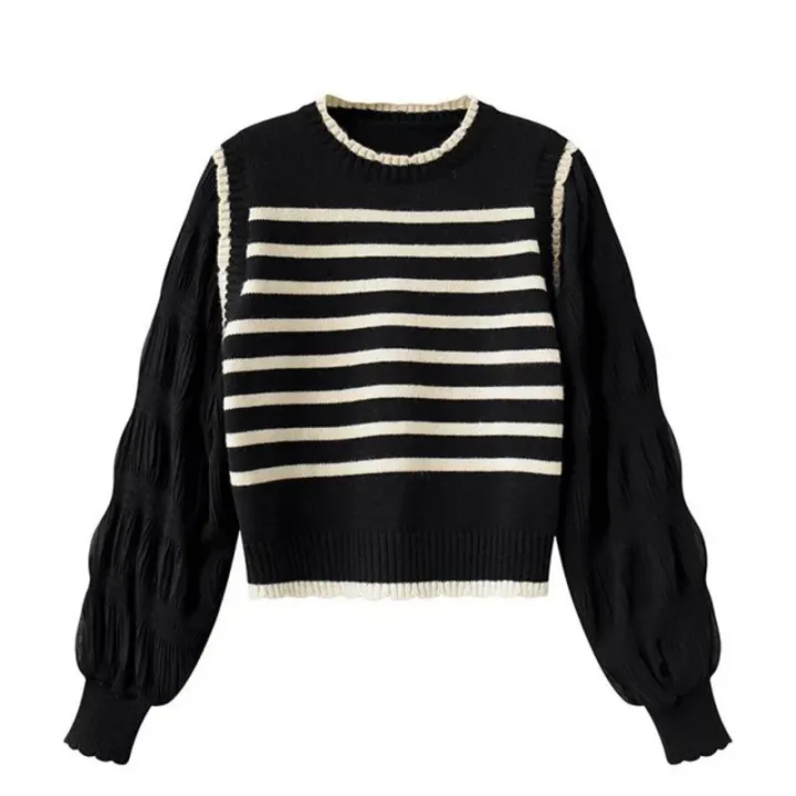 women%20Black%20and%20white%20striped%20fake%20two-piece%20knitted%20sweaters%20pring%20and%20autumn%20Korean%20soft%20glutinous%20pullover%20sweater%20female%20-%20Image%206