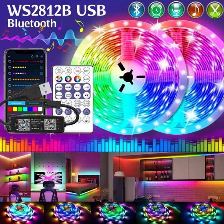 WS2812B RGBIC Bluetooth LED Strip Lights 1-30M 5050 RGB Tape Diode Flexible Ribbon DC5V TV Backlights Gaming Room Decoration