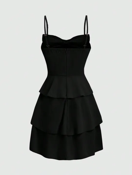 Fashionable%20women's%20waist%20cinched%20three-layer%20ruffle%20edge%20bow%20suspender%20dress%20-%20Image%206