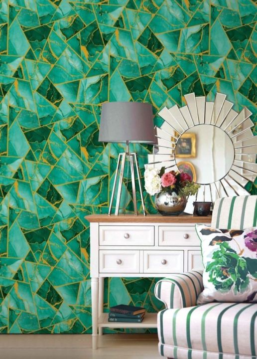 Chinese%20PVC%20Wallpapers%20Turquoise%20Gold%20&%20Black%20Gold%203D%20Geometrical%20Pattern%20Gold%20stripes%20Wallpaper%20-%20Image%202