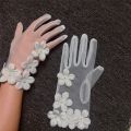 Korean Simple Short White Transparent Mesh Flower Pearl Wedding Dresses Gloves For Bride Evening Parties etiquette Accessories.