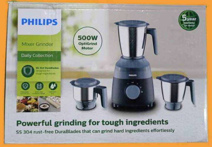 Philips mixer 500 W Mixer Grinder (500Wt HL 1000/2 | 3 Jars (Nevy Blue, Sky blue)