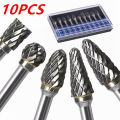 10pcs Carbide Burr Set, Hard Alloy Tungsten Steel Double Cut Rotary File Milling Cutter Head, Woodworking Grinding. 