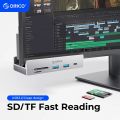 ORICO-USB 3.2 Hub 6-Port Expansion with Power Connector 10Gbps Protocol High-Speed Transmission SD, TF Card Fast Reading. 