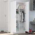 Single Door Wardrobe Armoire Closet with Hanging Storage, White Wood. 