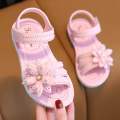 Girls Flowers Sandals Kids Sweet Princess Shoes for Party Wedding Kids Leather Sandals French Style Chic Summer Fashion 2024 New Casual Non-Slip.