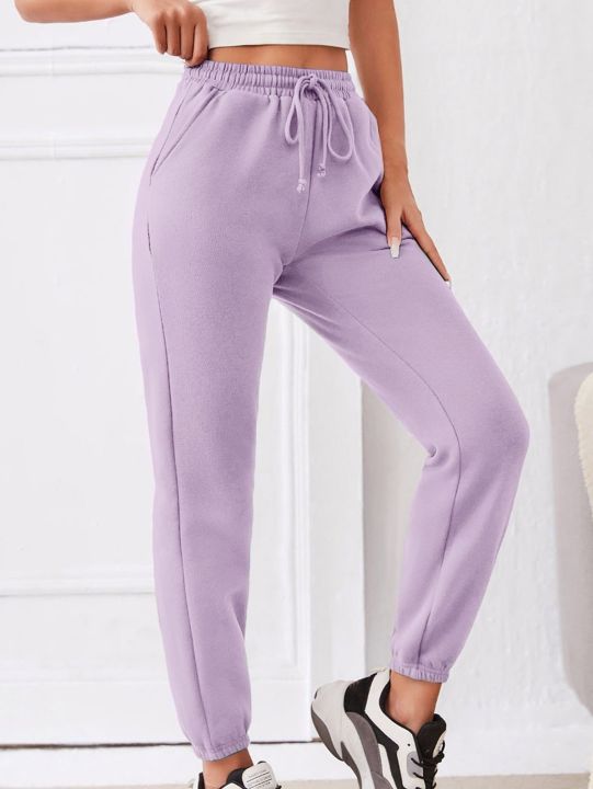 Plain Purple Fleece Winter Sweatpants Trouser For Women & Girls