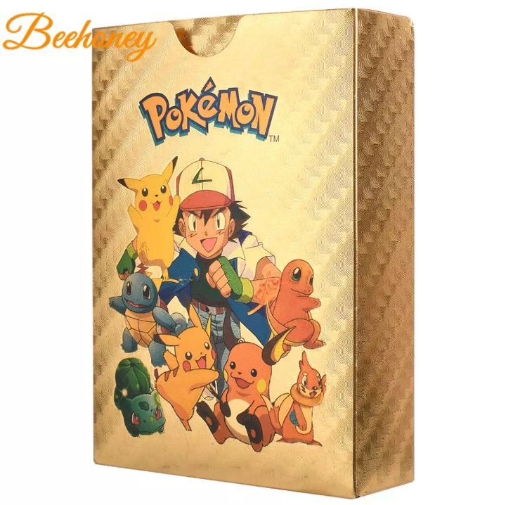 55pcs Pokemon Gold Foil Anime Cartoon Pokemon English Version Tcg Cards For Fans Collection